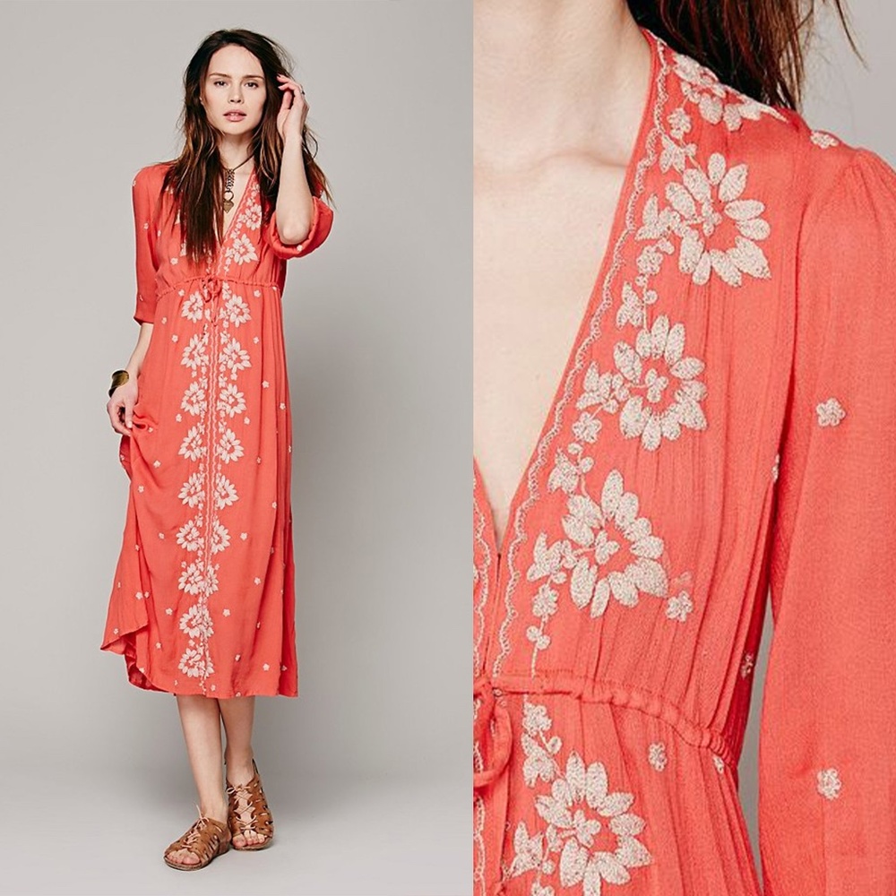 Free People Embroidered Fable Midi Dress - Size XS